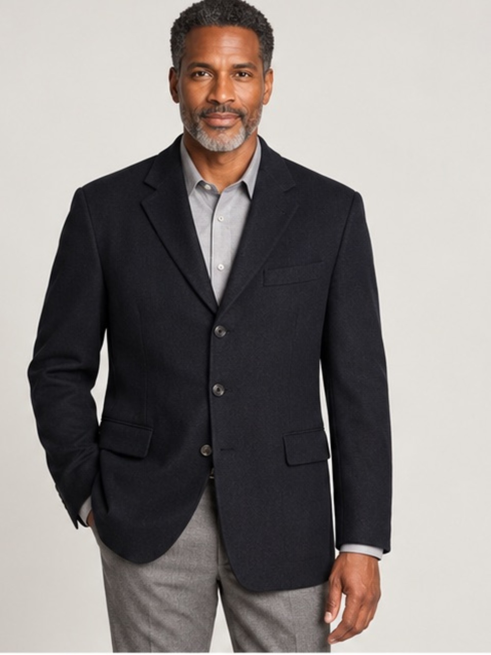 Oscar de la Renta black cashmere wool blend blazer jacket coat mens size 44R